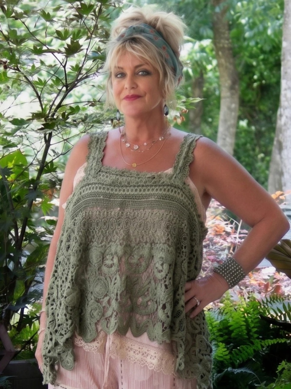 🔥BRAND NEW Forever Timeless Tank In Olive By Jaded Gypsy Crochet Lace Tank